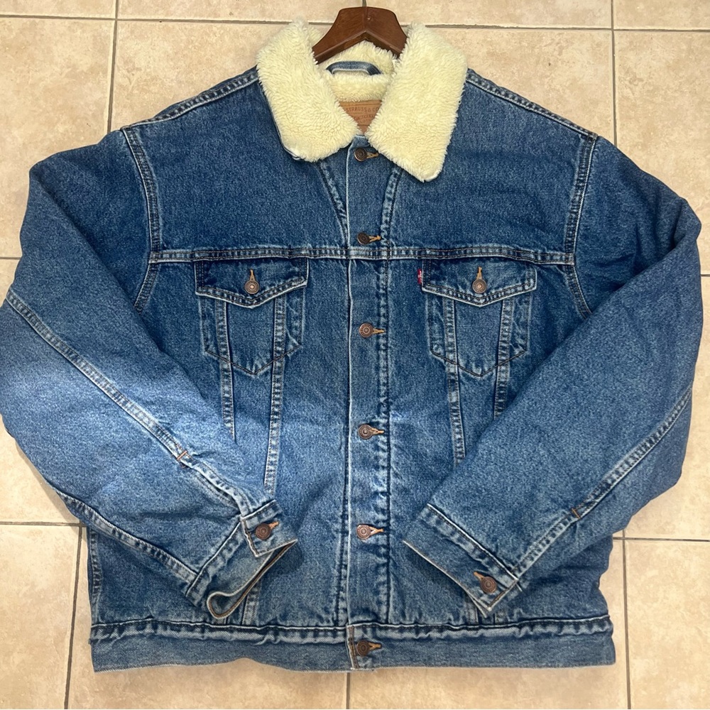 Levi’s Vintage Y2K Denim Trucker Jean Jacket Sherpa Men’s XL Blue 70520-0315 EUC